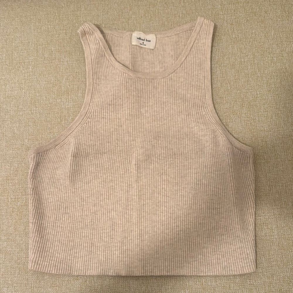 Aritzia Wilfred Free Tan Ribbed Sleeveless Crop Tank Top